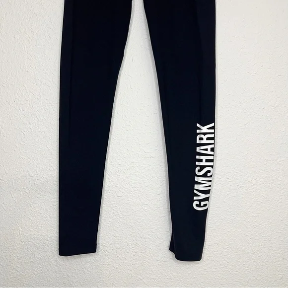 Gymshark Stretchy Waistband Logo Leggings Black White Gym Workout Yoga Small - Picture 5 of 8